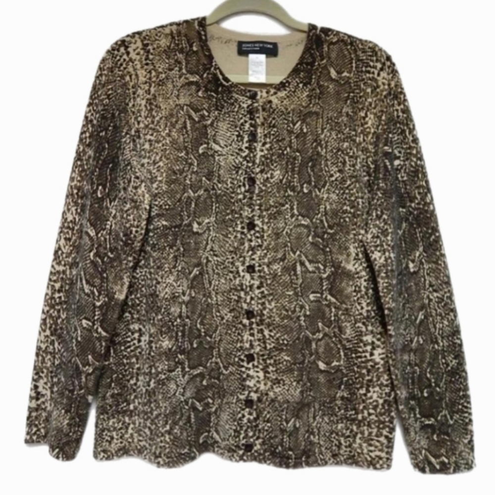 Jones New York Snakeskin Animal Print Silk Blend Cardigan